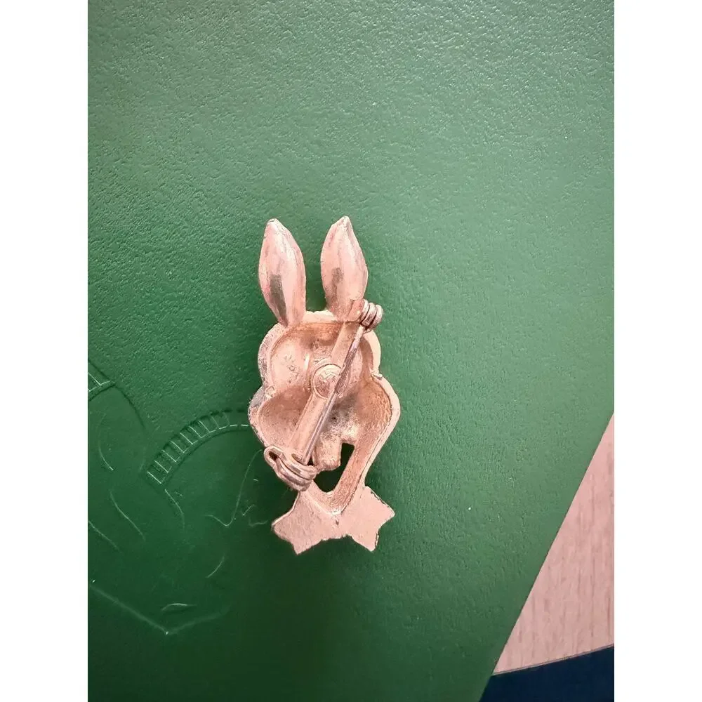 Vintage Karu Fifth Avenue Rabbit Rhinestones Gold Red Green Brooch